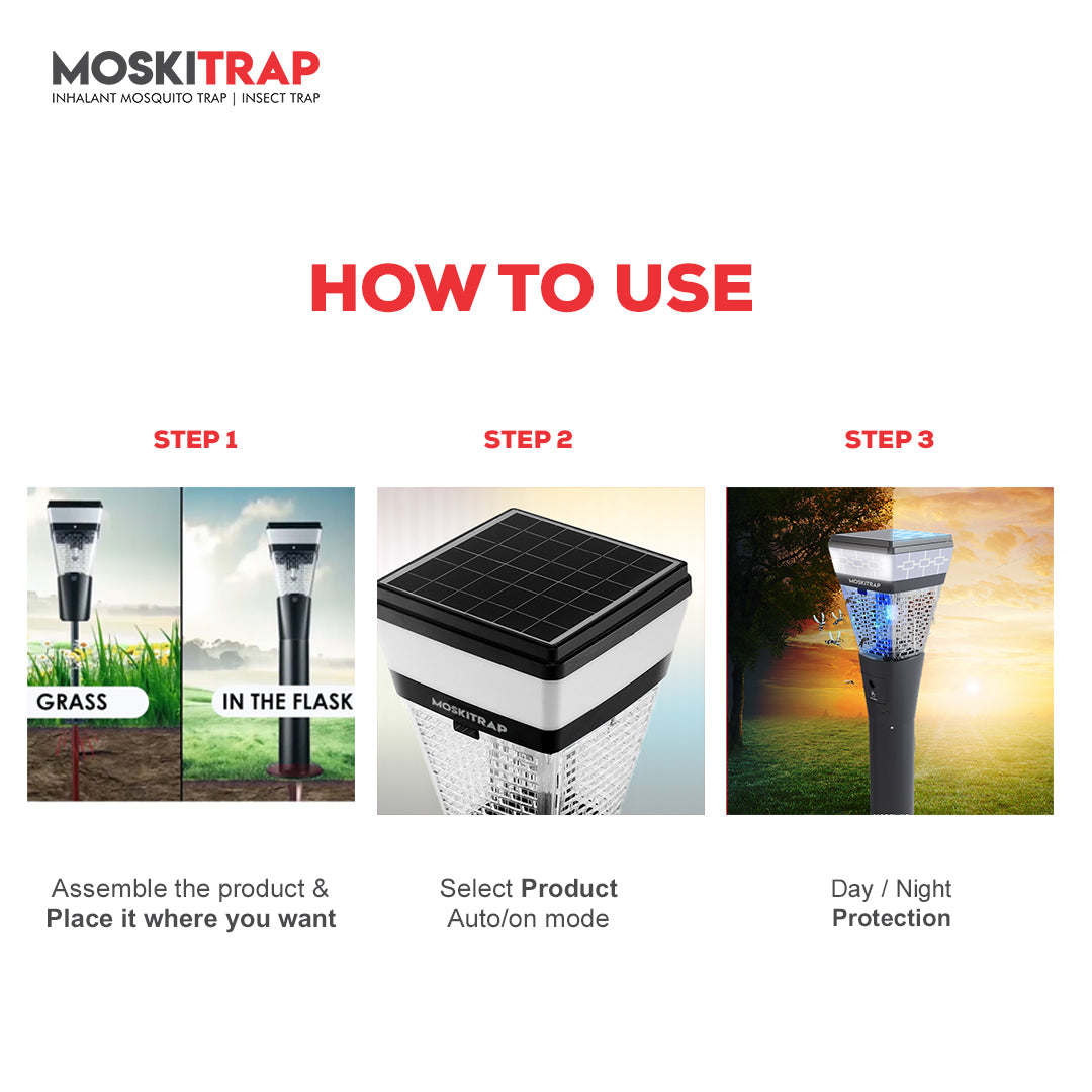 Moskitrap Outdoor Solar Powered Mosquito Killer| Sensor Light | Covers up to 400 Sq. Ft GM-937