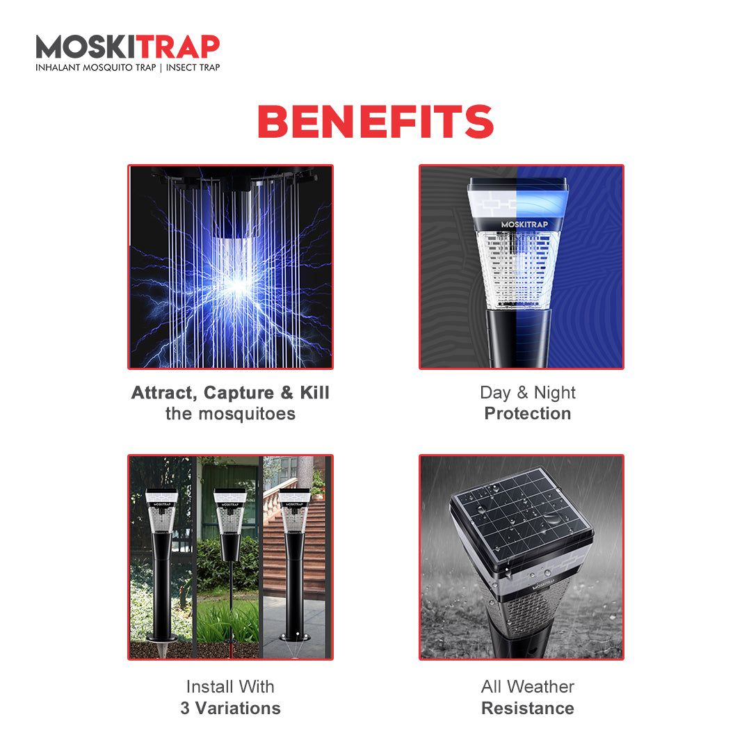 Moskitrap Outdoor Solar Powered Mosquito Killer| Sensor Light | Covers up to 400 Sq. Ft GM-937